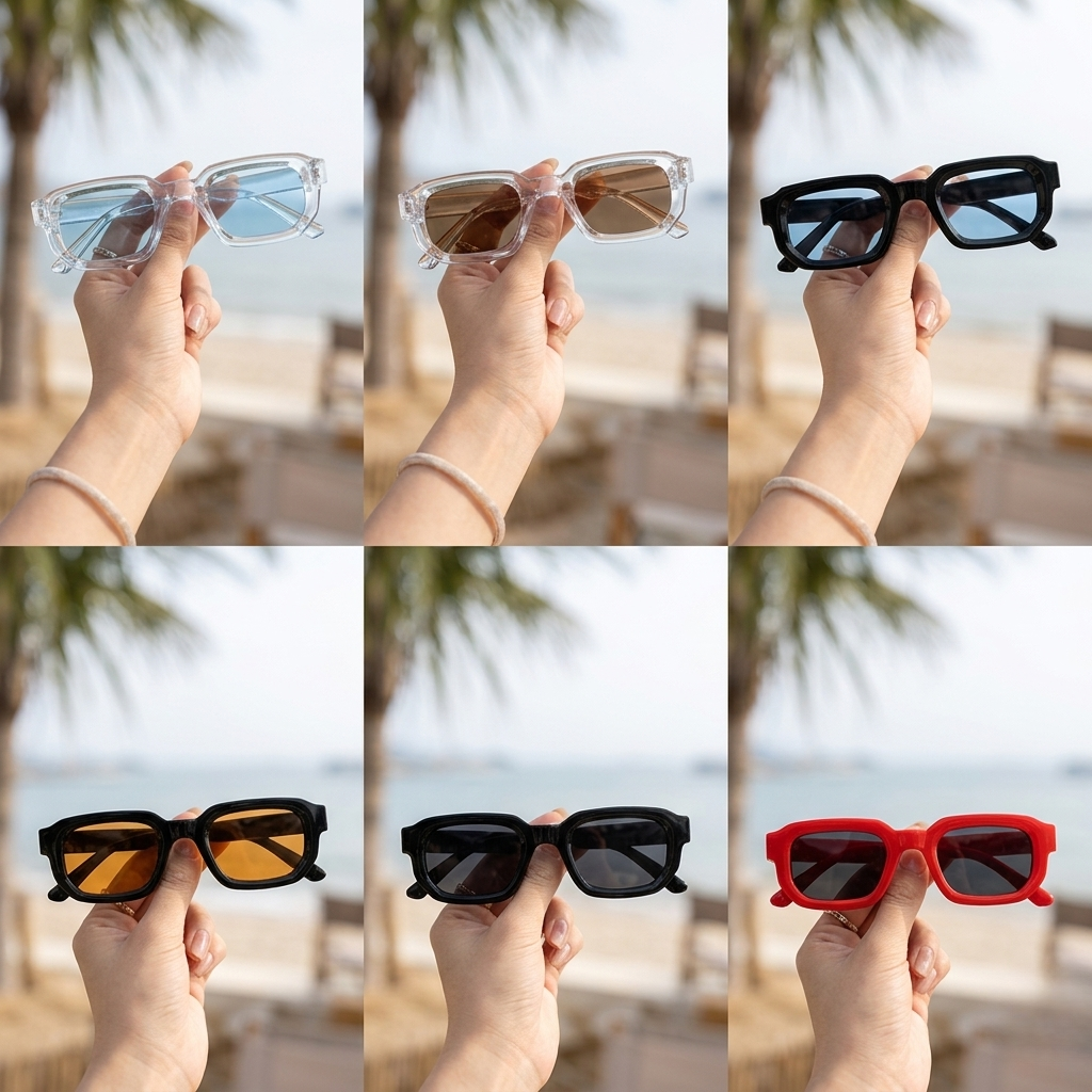 6-Pack Vintage Rectangle Sunglasses for Men & Women