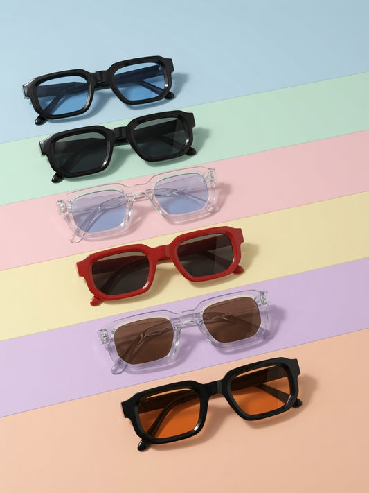 6-Pack Vintage Rectangle Sunglasses for Men & Women