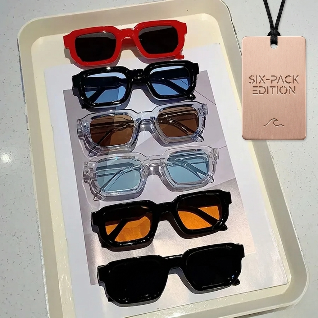 6-Pack Vintage Rectangle Sunglasses for Men & Women – Retro UV400 Fashion Sunglasses, Luxury Designer-Inspired Eyewear Set