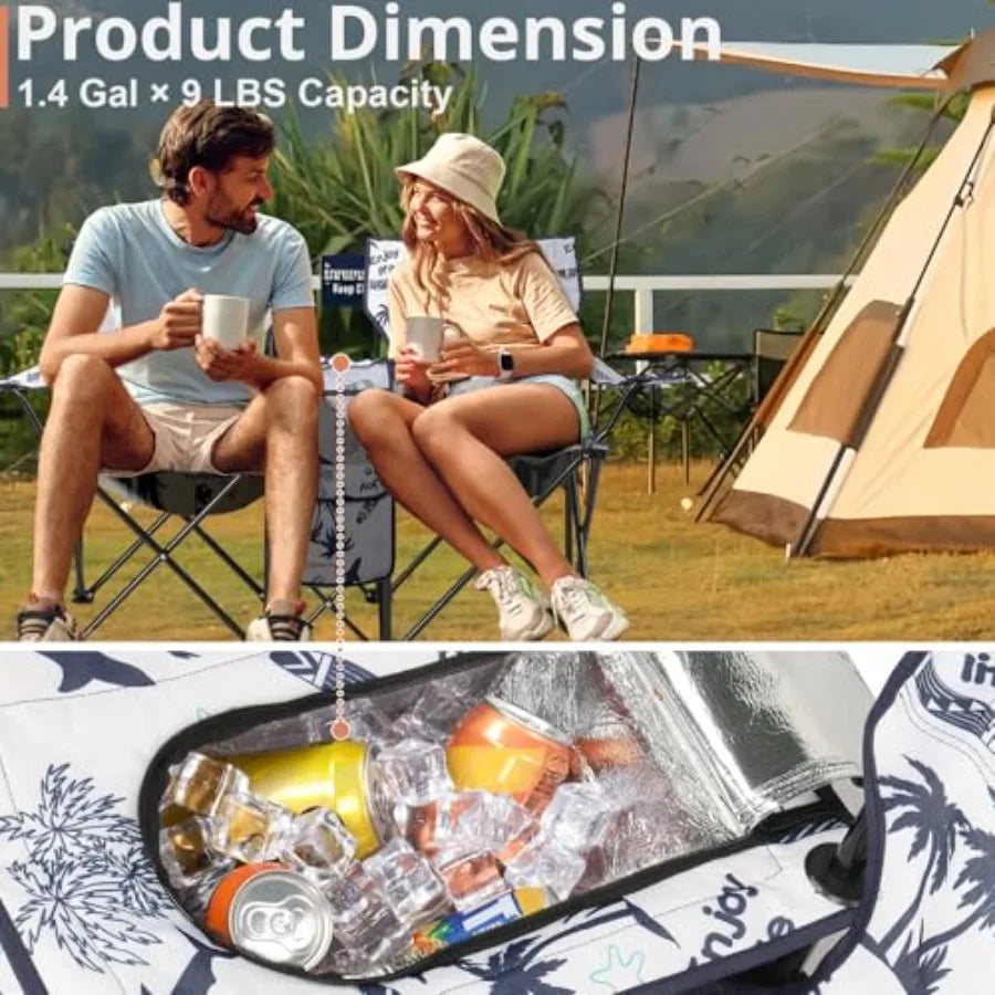 Double Camping Chairs with Umbrella, Portable 2 Seat Folding Camp Chair with Cooler Bag, Beverage Holder, Carrying Bag, Foldable Lawn Chair for Outside, Fishing, Picnic, Beach