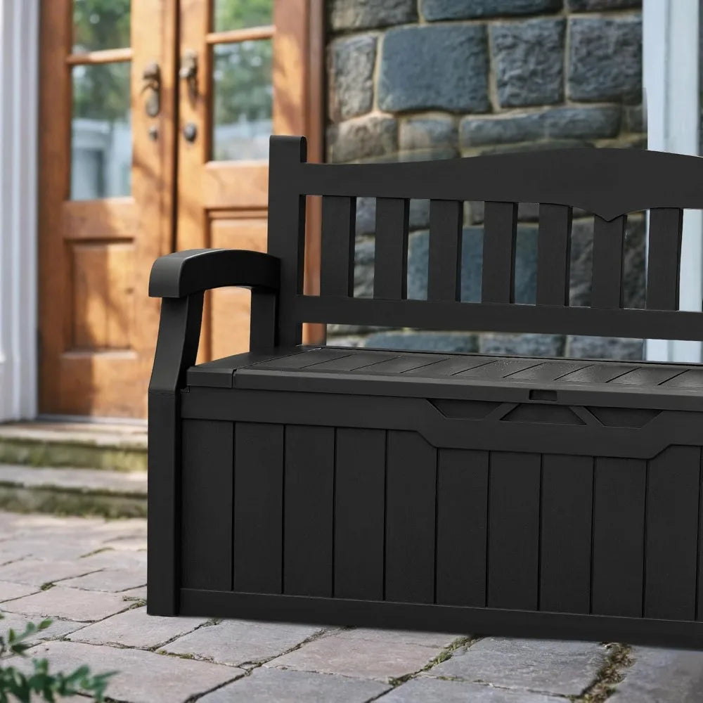 80 Gallon Lockable Outdoor Storage Bench (Black)