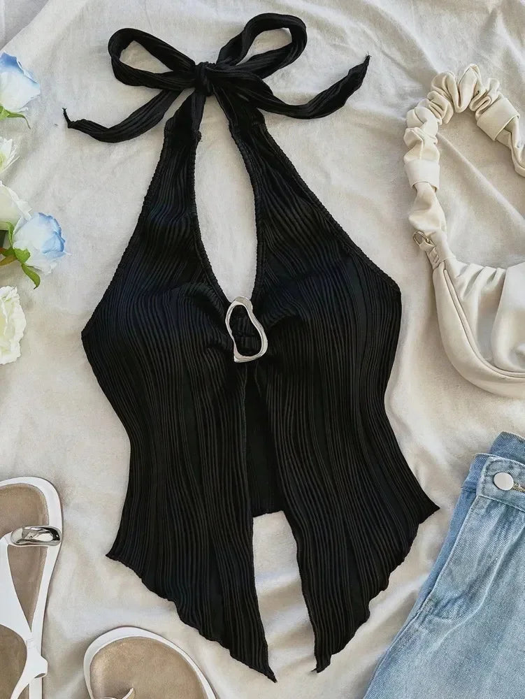 Women's Edge V-Neck Halter Crop Top