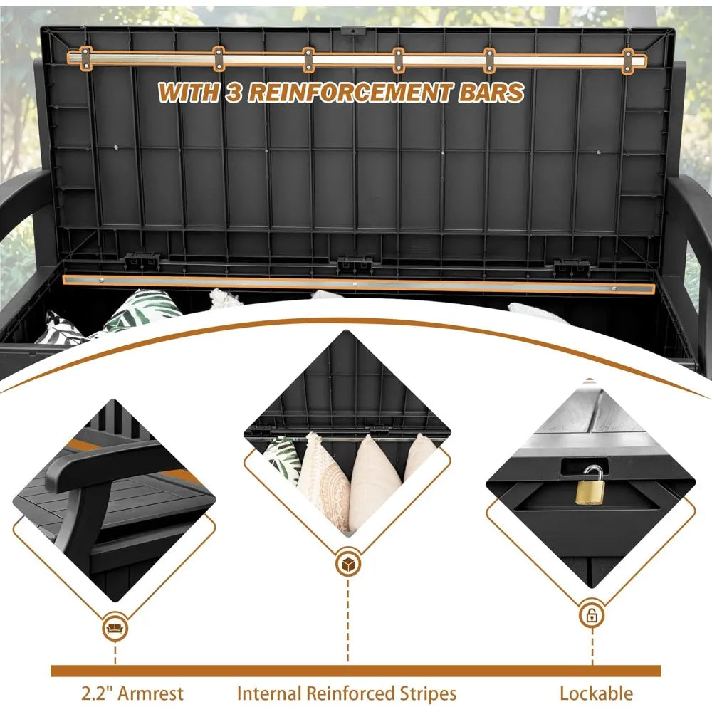 80 Gallon Lockable Outdoor Storage Bench (Black)